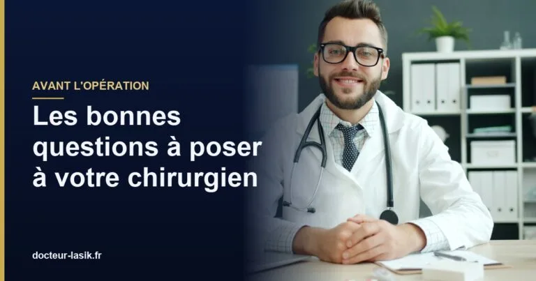 Ophtalmologue en consultation avec un patient avant une operation des yeux